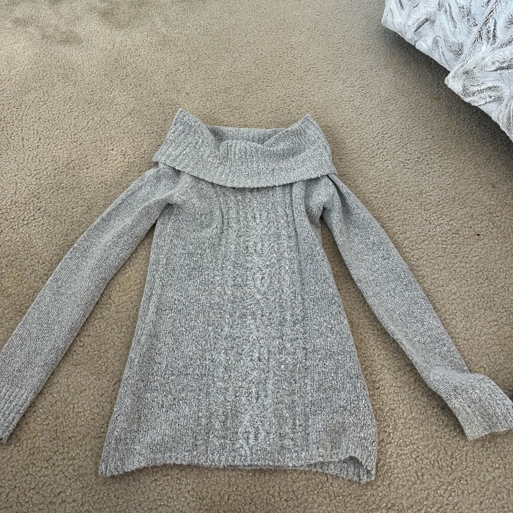 grey off the shoulder sweater